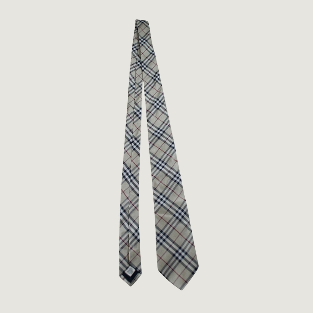 Vintage 90s Burberry London Silk Tie Beige Nova Check Plaid Necktie Italy 3.5"